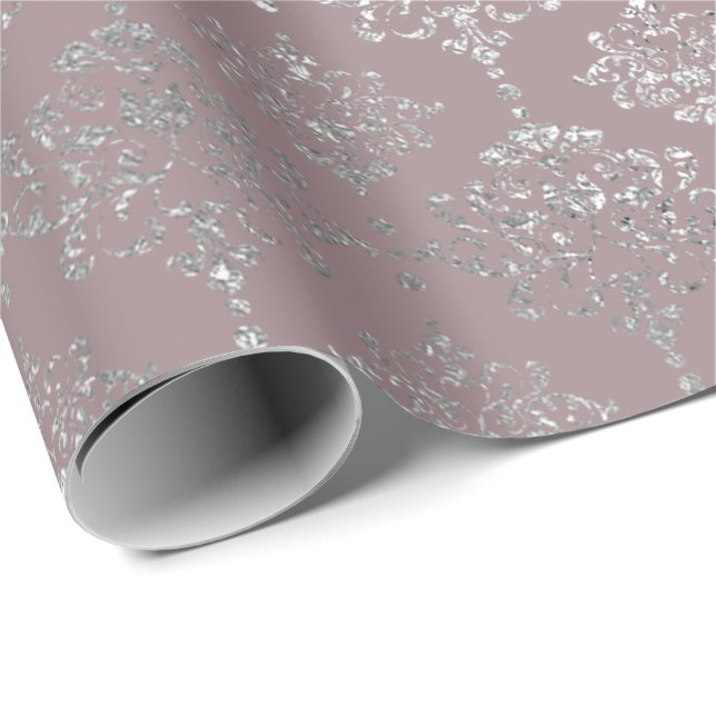 Papier Cadeau Damask Argent Royal Métallurgique Mauve Gris rose (Coin rond)