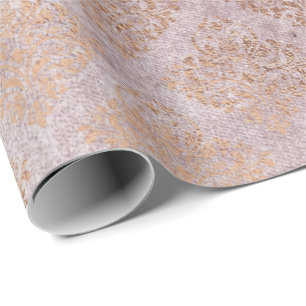 Papier Cadeau Damask Blush Rose Rose Or Foxier Powder Royal