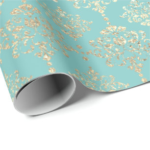 Papier Cadeau Damask Champagne Gold Royal Metallic Aqua