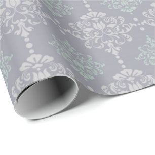 Papier Cadeau Damask Mint Green Pastel Grey Delicé