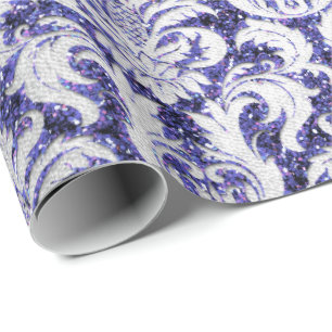 Papier Cadeau Damask Parties scintillant Indigo Silver Grey Roya