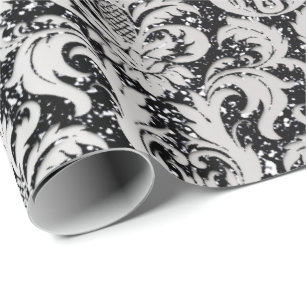 Papier Cadeau Damask Parties scintillant Silver Grey Black Royal