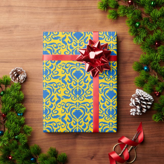 Papier Cadeau Damask Ukraine Énergification jaune de la liberté  (Cadeau de vacances)