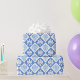 Papier Cadeau Damassé à carreaux bleus
