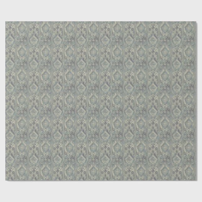 Papier Cadeau Damassé beige turquoise et chaude (Plat)