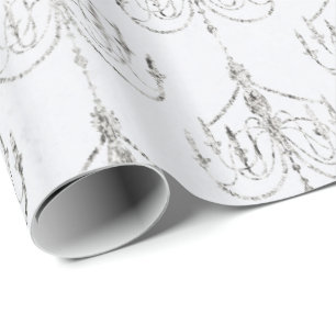Papier Cadeau Damassé d'aluminium blanc et argenté