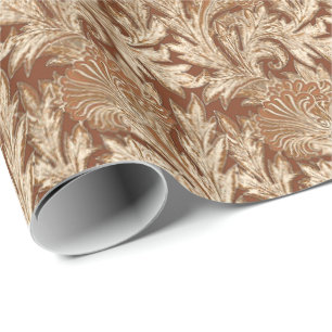 Papier Cadeau Damassé de fleur, Taupe Tan et crème Jacobean