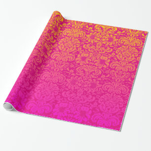 Papier Cadeau Damassé élégante (roses indien et orange)