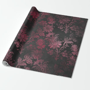 Papier Cadeau Damassé grunge 15 d'éraflure antique rose et noi