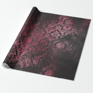 Papier Cadeau Damassé grunge 16 d'éraflure antique rose et noi