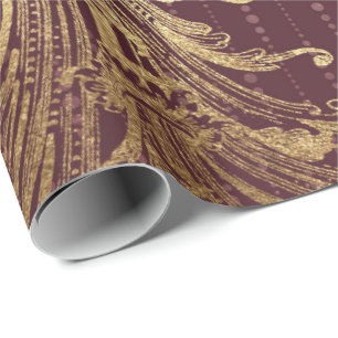 Papier Cadeau Damassé marron Ornamenta royal nuptiale d'or de