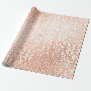 Papier Cadeau Damassé or rose