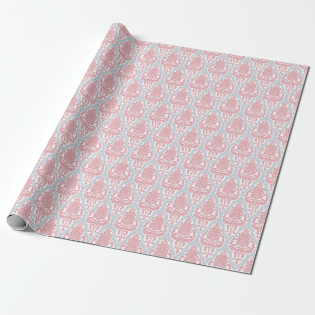 Papier Cadeau Damassé rose et bleue chic minable (Déroulé)