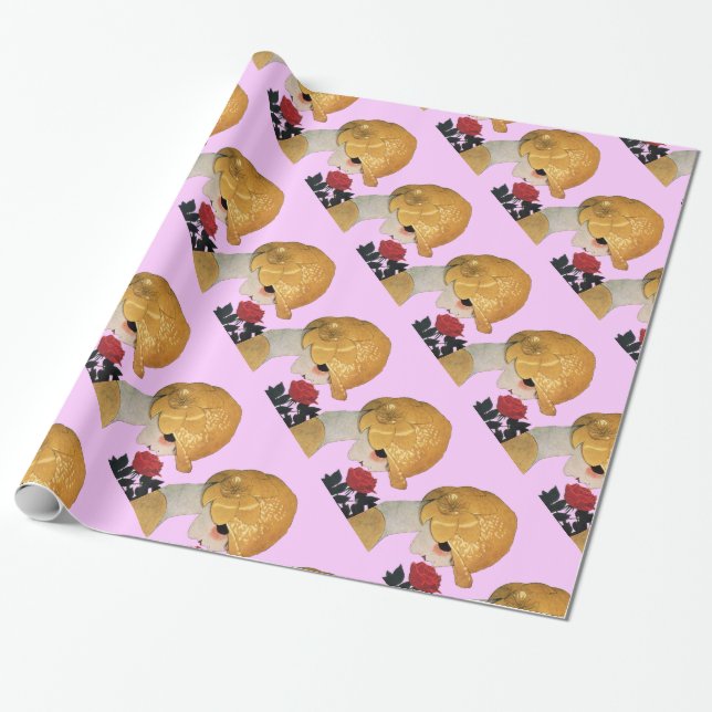 Papier Cadeau DAME À LA ROSE ROUGE / Beauté Mode ,Lilas (Déroulé)
