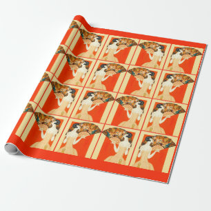 Papier Cadeau dame art déco avec ventilateur