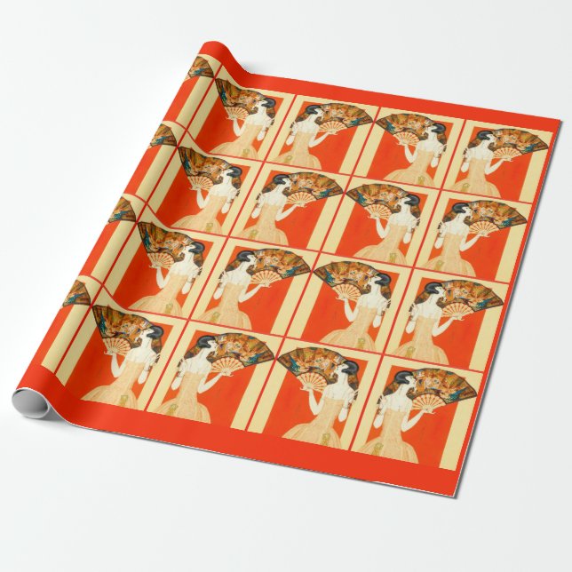 Papier Cadeau dame art déco avec ventilateur (Déroulé)