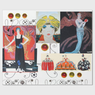 PAPIER CADEAU DAME AU PHÉNIX, MODE COSTUME BEAUTÉ ART DÉCO
