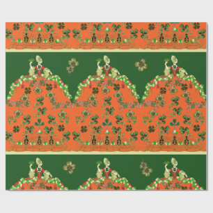 Papier Cadeau DAME ORANGE ET SHAMROCK St. Patricks Day Green