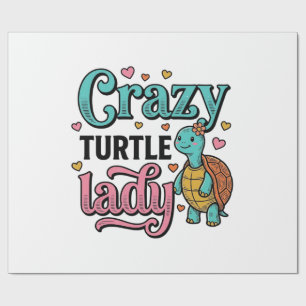Papier Cadeau Dame Tortue Folle Dessin de Gravure Vintage_1