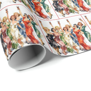 Papier Cadeau Dames de soirée rétro au vin rouge