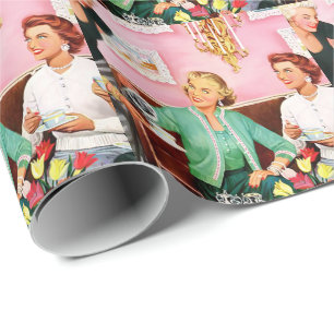 Papier Cadeau Dames Vintages des années 1950 dégustant le thé de