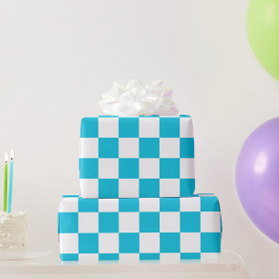 Papier Cadeau Damier bleu aqua classique