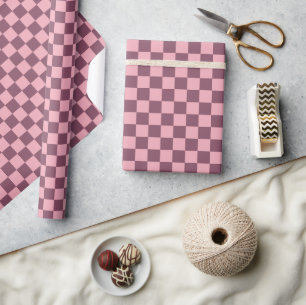 Papier Cadeau Damier Mauve Rose Féminin Rétro Y2K