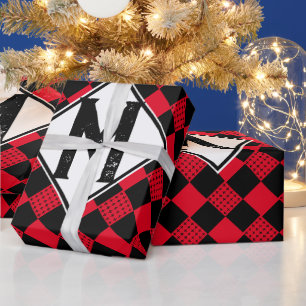 Papier Cadeau Damier rouge et noir carreau de buffle Monogramme