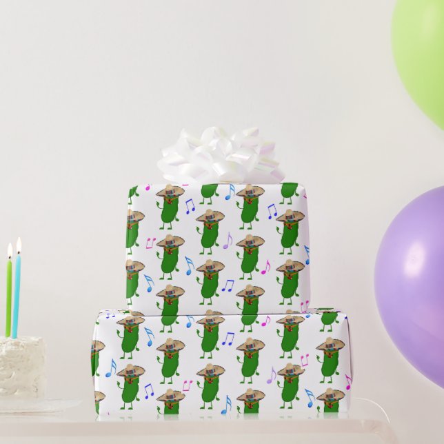 Papier Cadeau Dancing Pickle with Sombrero (Cadeaux de fête)