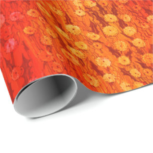 Papier Cadeau Dandelions Field Fleurs été Rouge Orange Ombre
