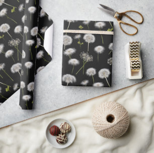 Papier Cadeau Dandelions Fluffés Sur Noir