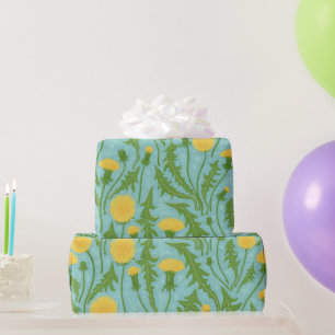 Papier Cadeau Dandelions, vert, jaune et bleu