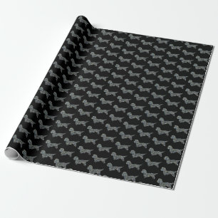 Papier Cadeau Dandie Dinmont Terrier Chien Silhouette Y&B Noir