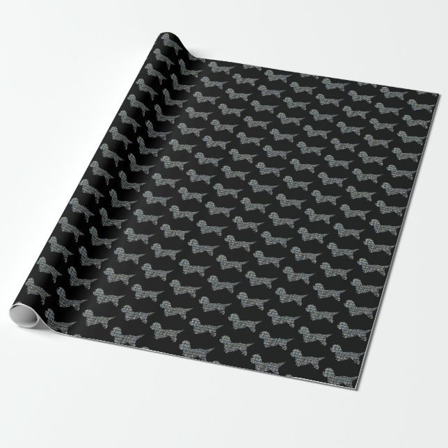Papier Cadeau Dandie Dinmont Terrier Chien Silhouette Y&B Noir (Déroulé)