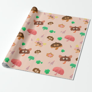 Papier Cadeau Dans la pluie - Parapluies de champignons Motif - 