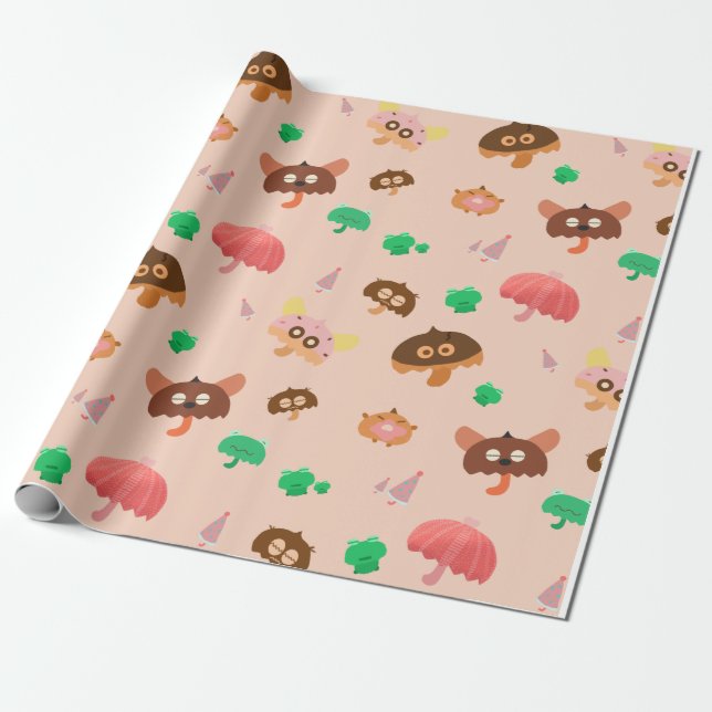 Papier Cadeau Dans la pluie - Parapluies de champignons Motif -  (Déroulé)