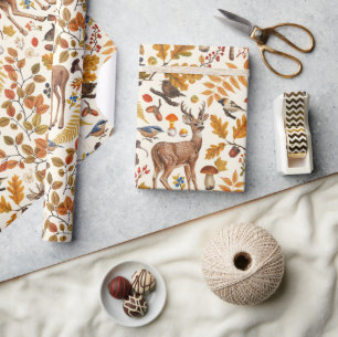 Papier Cadeau Dans les bois / Cerf d'automne sur le blanc