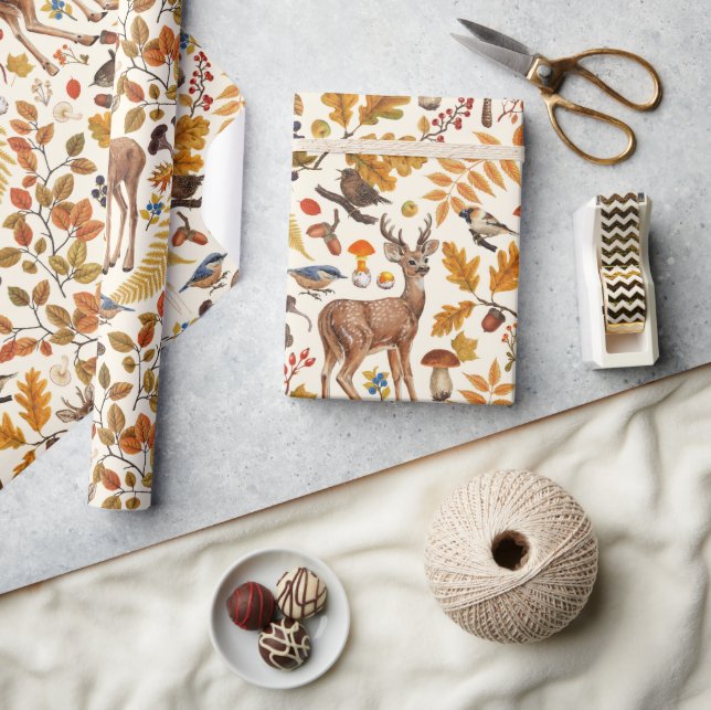 Papier Cadeau Dans les bois / Cerf d'automne sur le blanc (Artisanat)