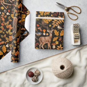 Papier Cadeau Dans les bois / Cerf d'automne sur noir