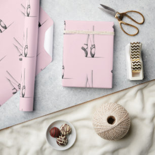 Papier Cadeau Danser Pieds Ballerina sur rose