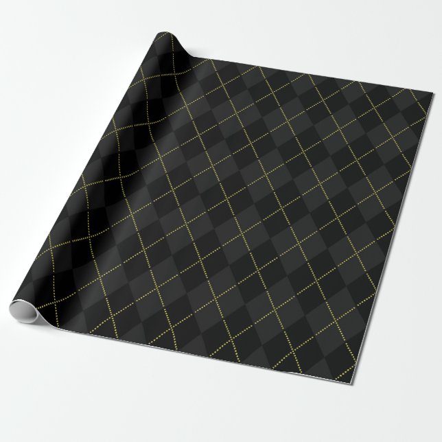 Papier Cadeau Dark Academia Gold Lace Diamond Motif (noir) (Déroulé)