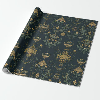 Papier Cadeau Dark Baroque Gold Ornament Wrapping Paper 