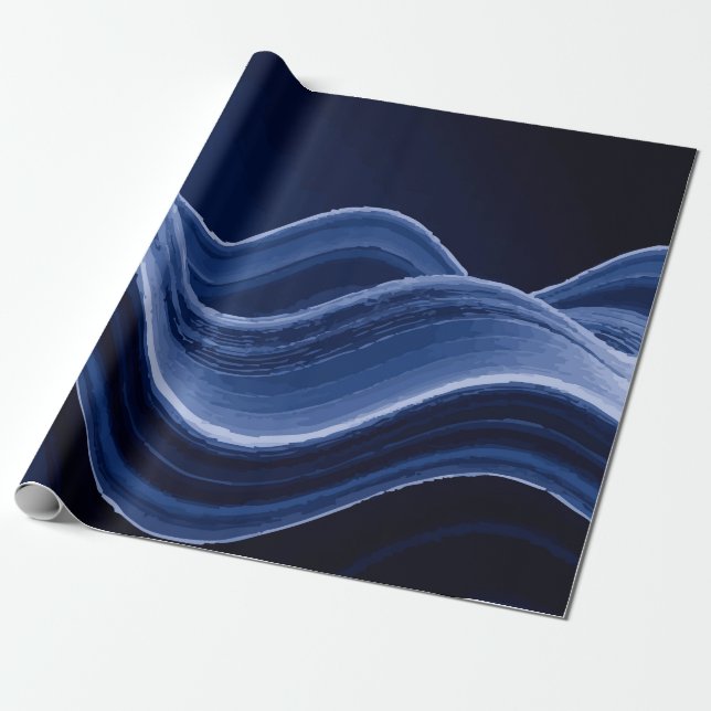 Papier Cadeau Dark Blue Wave Pattern – Modern Elegant Gift (Déroulé)