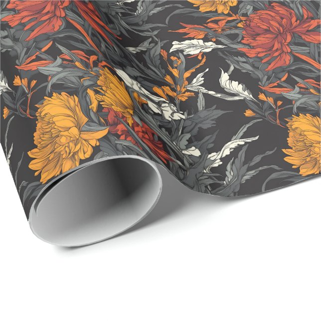 Papier Cadeau Dark Botanical Garden Floral Wrapping Paper (Coin rond)