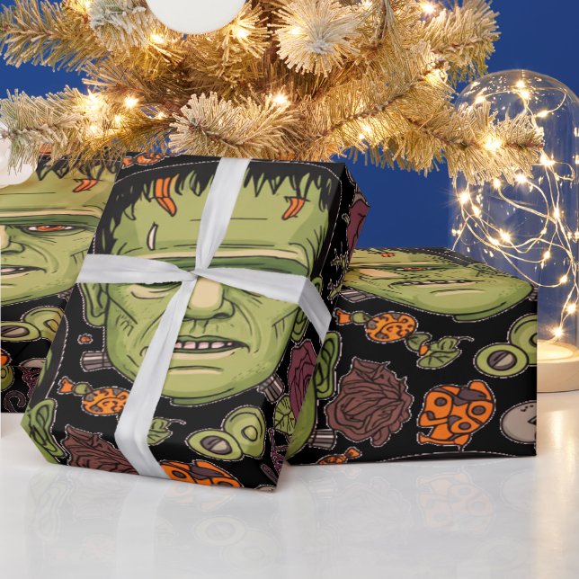 Papier Cadeau Dark Gothic Frankenstein Esthétique Pour Halloween (Vacances)