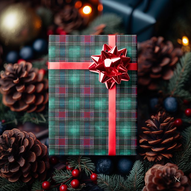 Papier Cadeau Dark Green and Red Plaid – Elegant Holiday  (Créateur téléchargé)