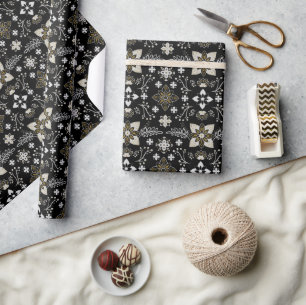 Papier Cadeau Dark Moody Noir et or Mandala Noël