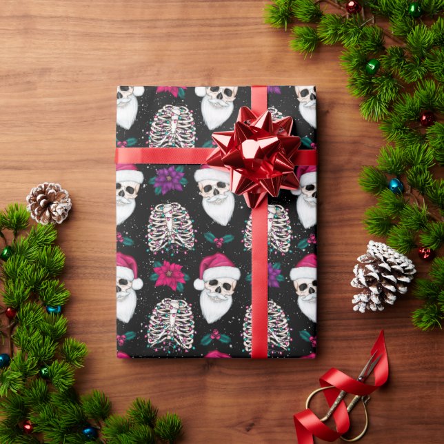 Papier Cadeau Dark Santa Hat Skeleton Cadeau de Noël (Cadeau de vacances)