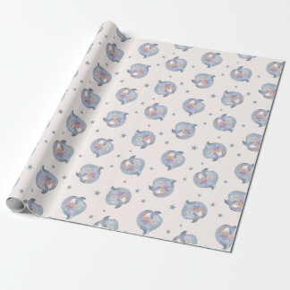 Papier Cadeau Dauphin aquarelle mignon et motif sans fin d'étoil