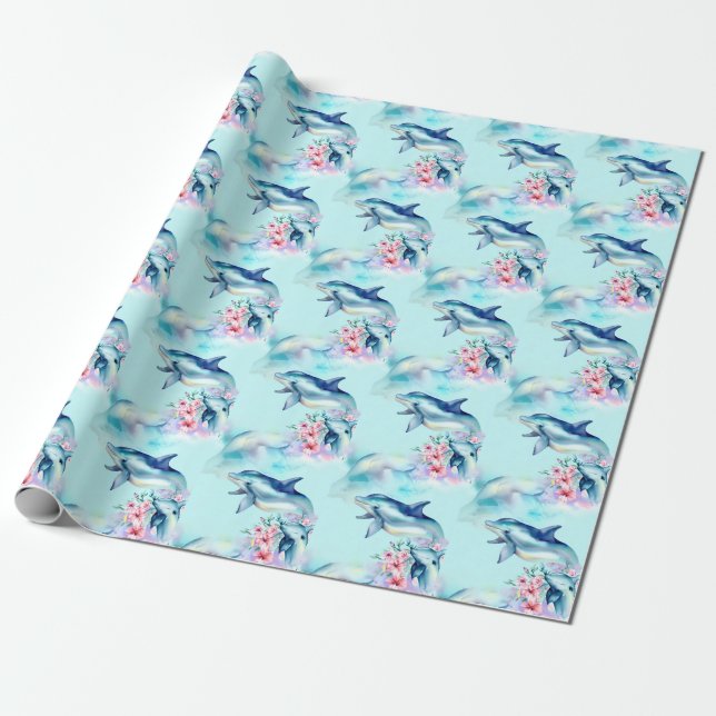 Papier Cadeau Dauphin aquarelle peint (Déroulé)
